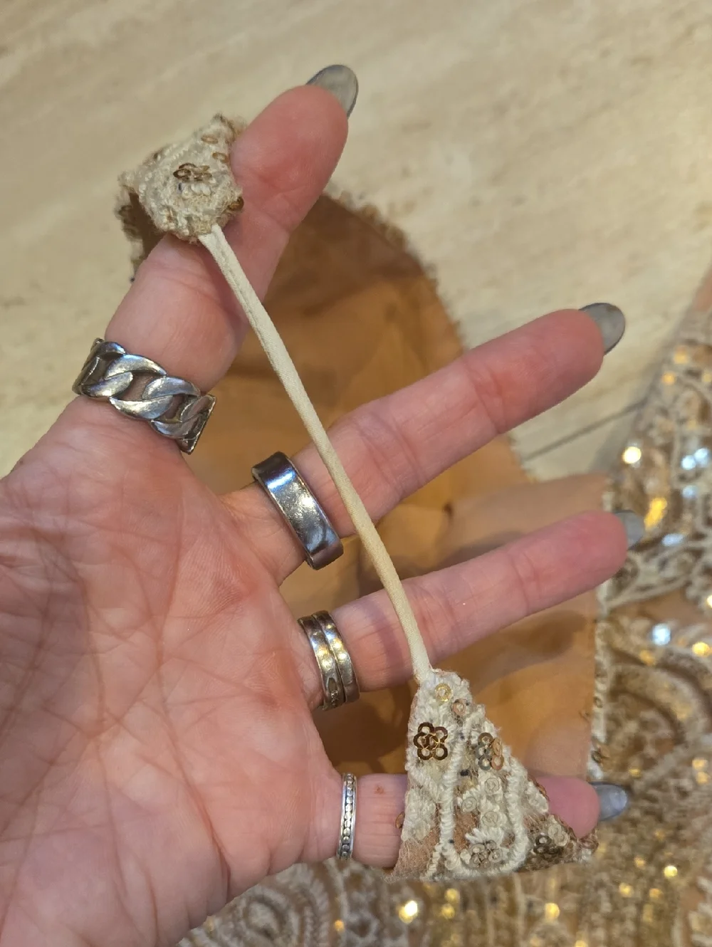 Free People Lace/Golden Sequin Overlay Double V Dress - Picture 6 of 10